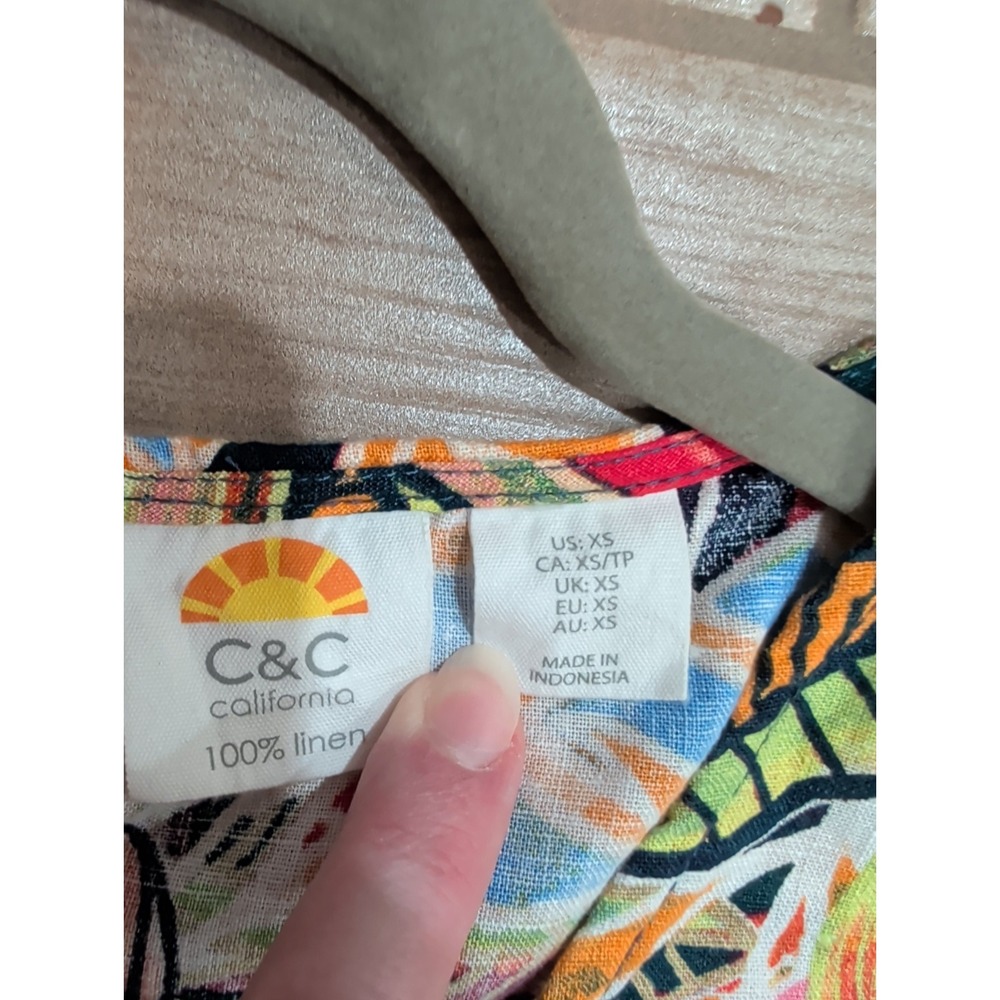 C&C California Shift Dress Womens XS Multicolor Tropical Leaf Linen Pockets - Picture 6 of 16